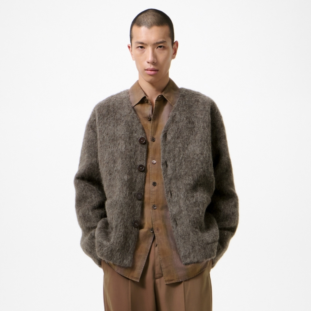 OUR LEGACY Men's Brown Wool Alpaca Long Sleeve Button Front Cardigan Size 50.